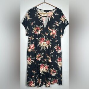 Cottagecore Black Floral Dress w/ Stretch. Size 2X.
